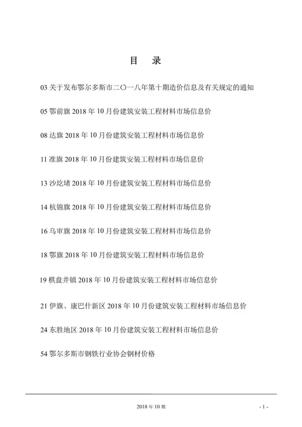 鄂尔多斯市2018年10月信息价PDF扫描件