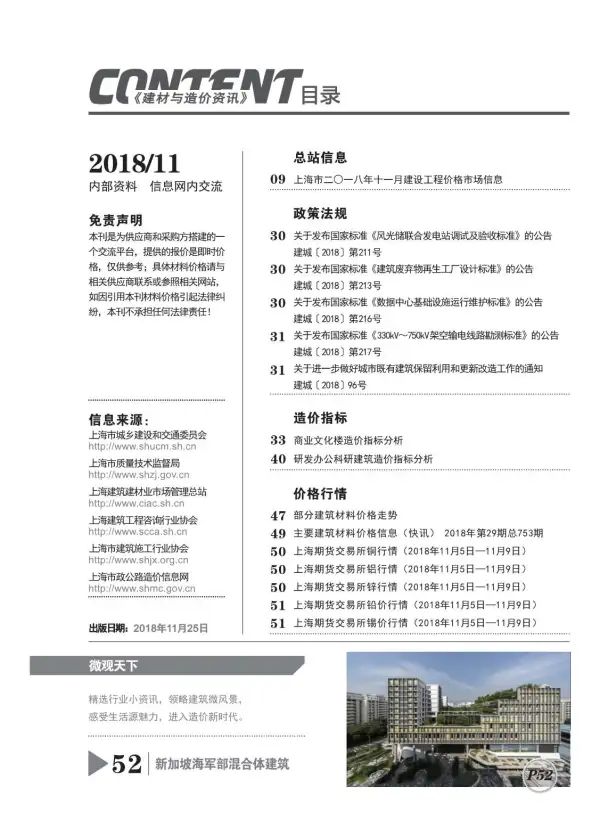 上海市2018年11月信息价PDF扫描件