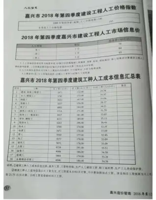 嘉兴市2018年11月造价信息PDF期刊