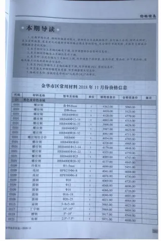 金华市2018年11月造价信息期刊封面