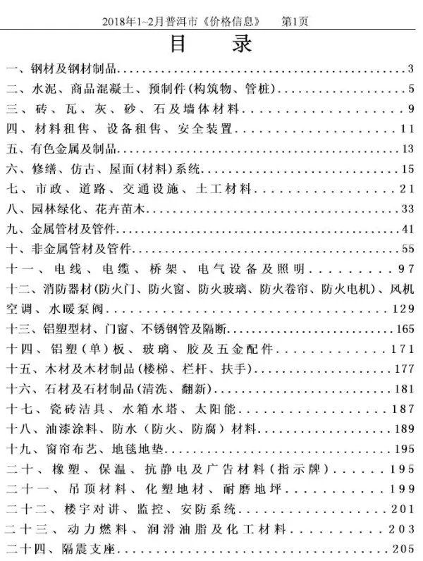 普洱市2018年1期信息价PDF扫描件