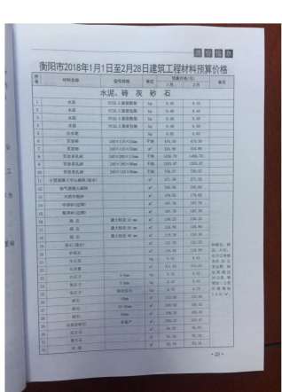 衡阳工程造价2018年1月