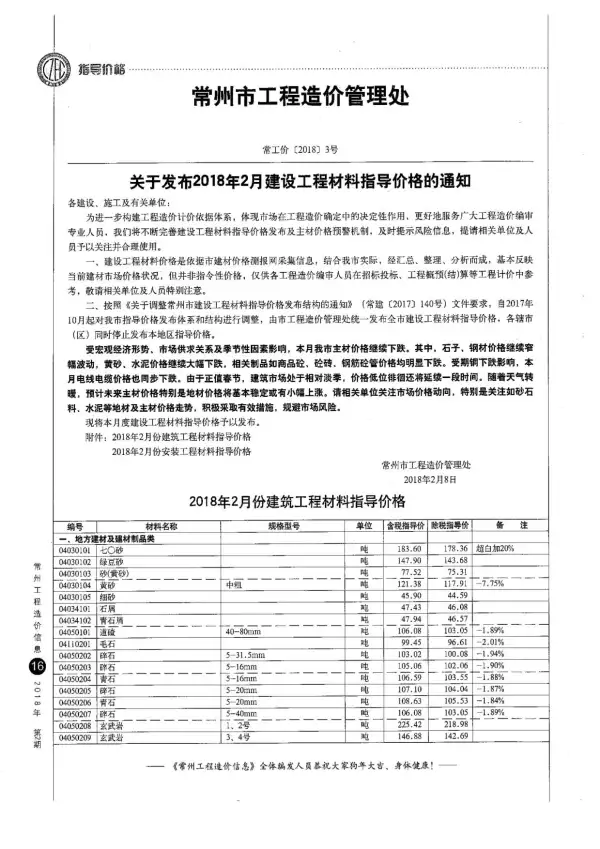 常州市2018年2期信息价PDF扫描件