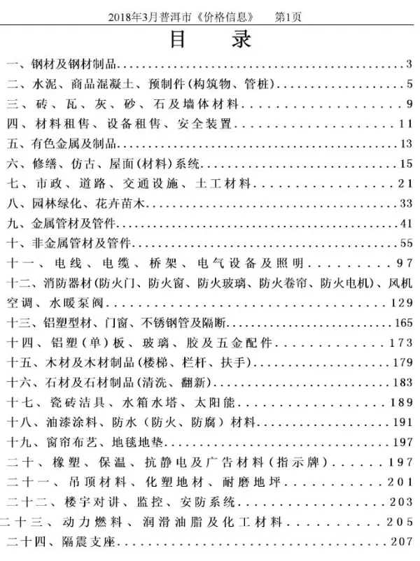 普洱市2018年3期信息价PDF扫描件