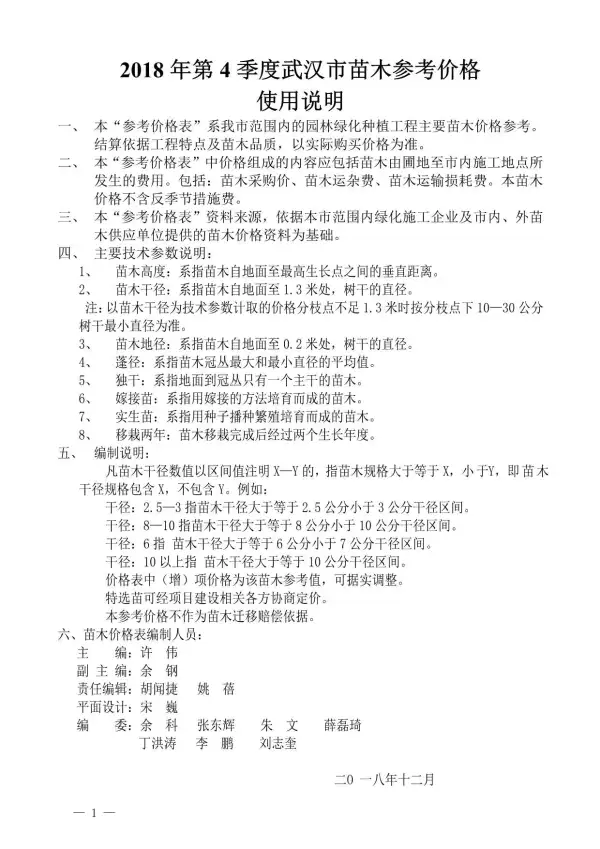 2018年4期武汉苗木信息价PDF扫描件