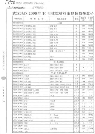 武汉市2008年10月工程信息价电子版PDF