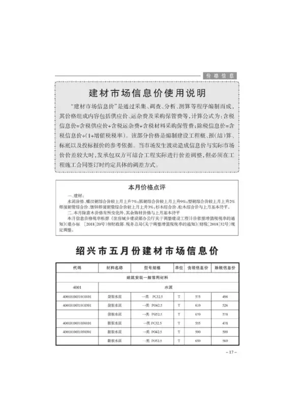 绍兴市2018年5期信息价PDF扫描件