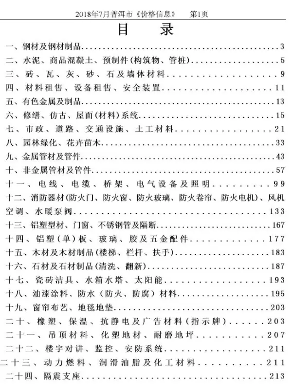 普洱市2018年7月信息价PDF扫描件