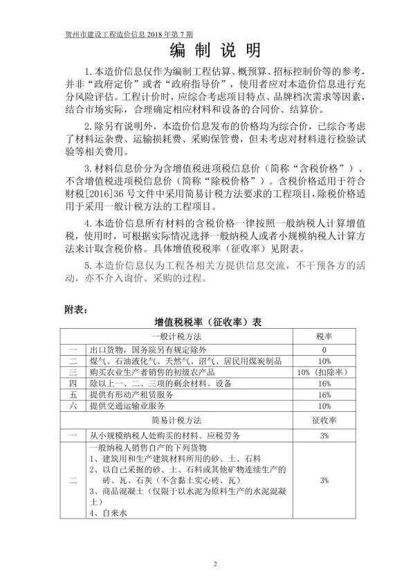 贺州市2018年7月信息价PDF扫描件