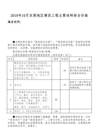 东莞建设工程造价信息2019年10月