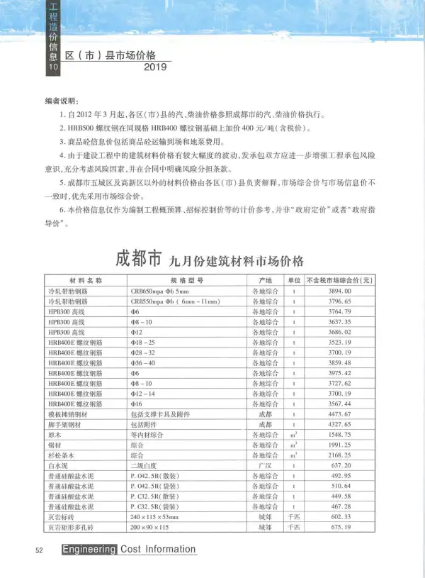成都市2019年10月信息价PDF扫描件