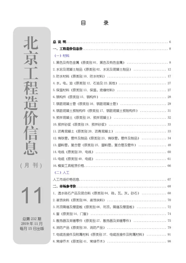 北京市2019年11月信息价PDF扫描件