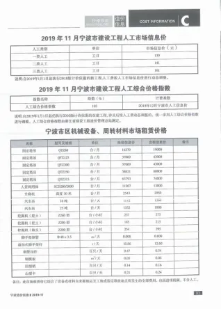 宁波2019年11月造价信息