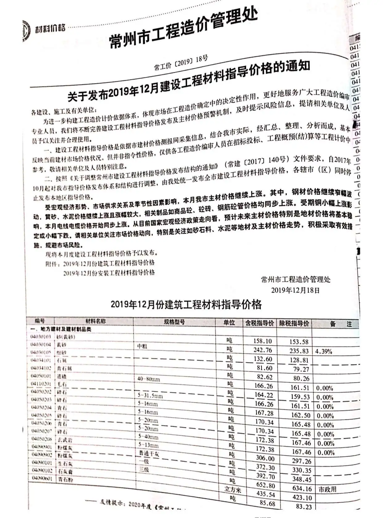 常州市2019年12月信息价PDF扫描件
