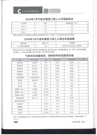 宁波市2019年第1期造价信息