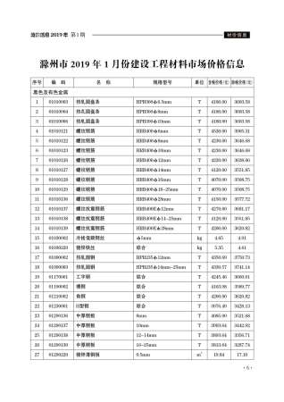 滁州建设工程造价信息2019年1月