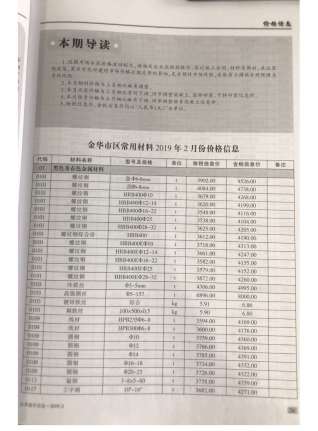 金华造价信息2019年2月