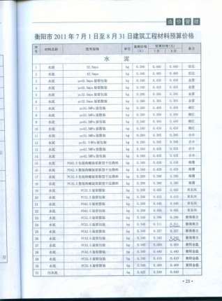 衡阳工程造价2011年4月