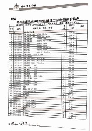 郴州建设工程造价2019年4月