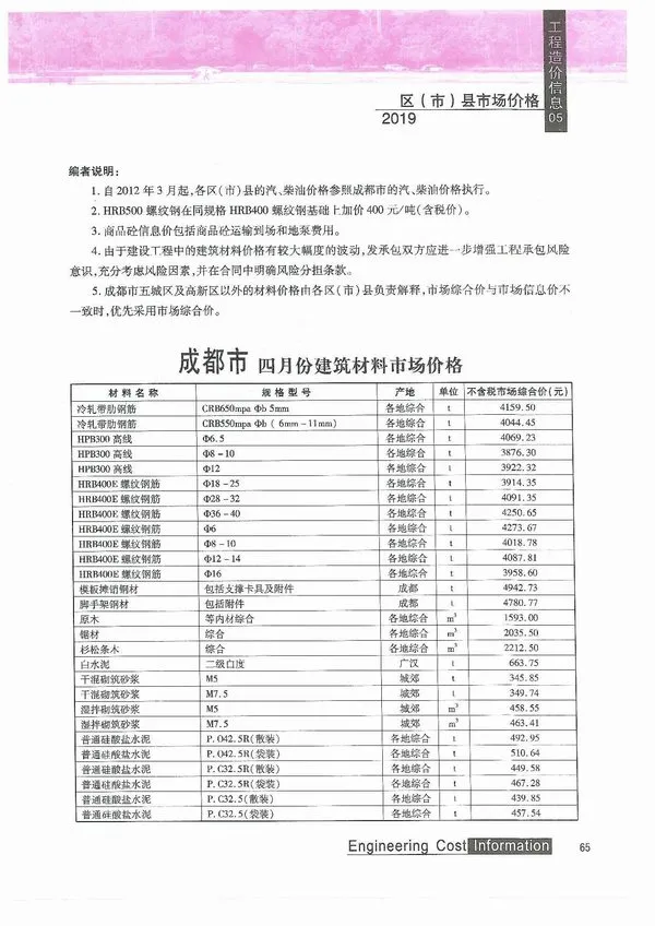 成都市2019年5期信息价PDF扫描件