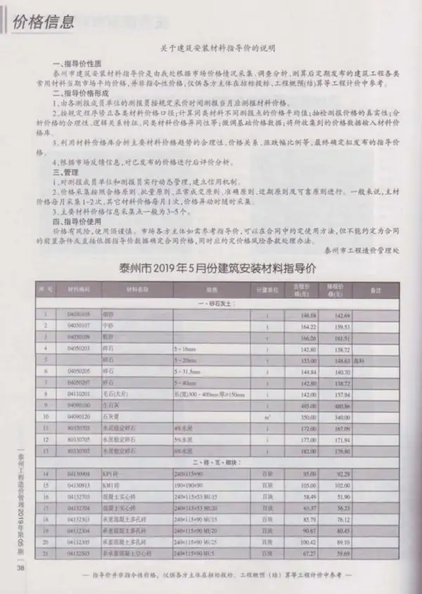 泰州市2019年5期信息价PDF扫描件