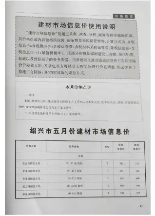 绍兴2019年第5期造价信息