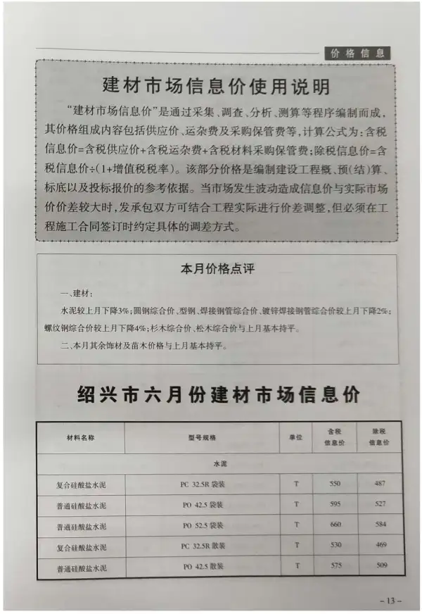 绍兴市2019年6期信息价PDF扫描件