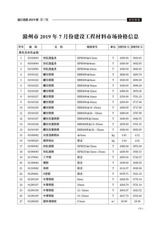 滁州建设工程造价信息2019年7月