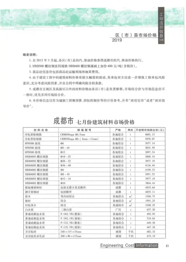 成都市2019年8月信息价PDF扫描件