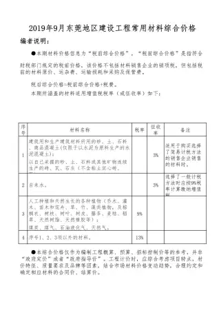 东莞市2019年9月造价信息PDF期刊