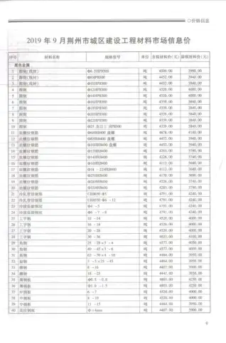 荆州2019工程信息价电子版