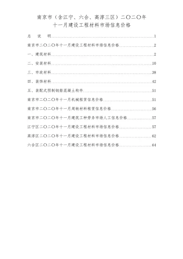 南京市2020年11月信息价PDF扫描件