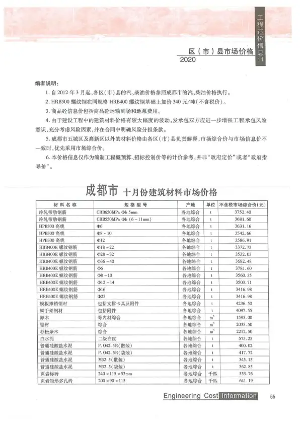 成都市2020年11月信息价PDF扫描件