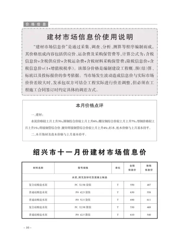 绍兴市2020年11月信息价PDF扫描件