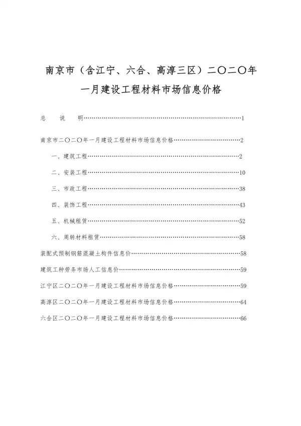 南京市2020年1期信息价PDF扫描件