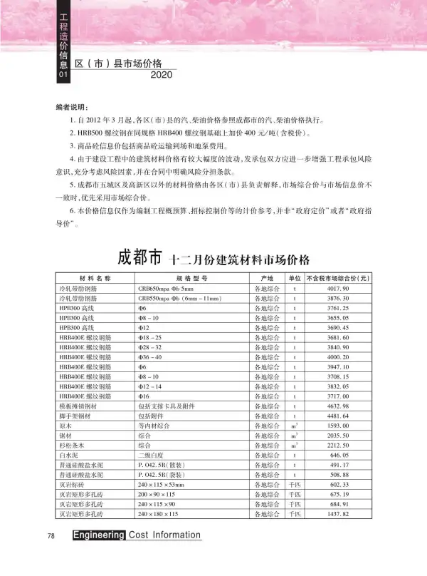 成都市2020年1期信息价PDF扫描件