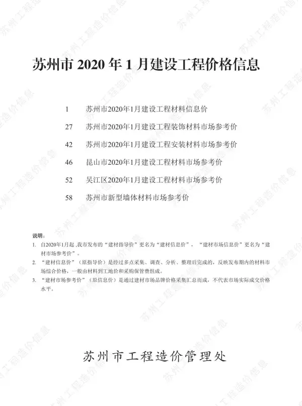 苏州市2020年1期信息价PDF扫描件