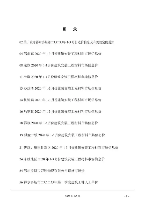 鄂尔多斯市2020年1期信息价PDF扫描件