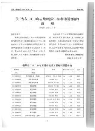 岳阳工程造价2020年3月