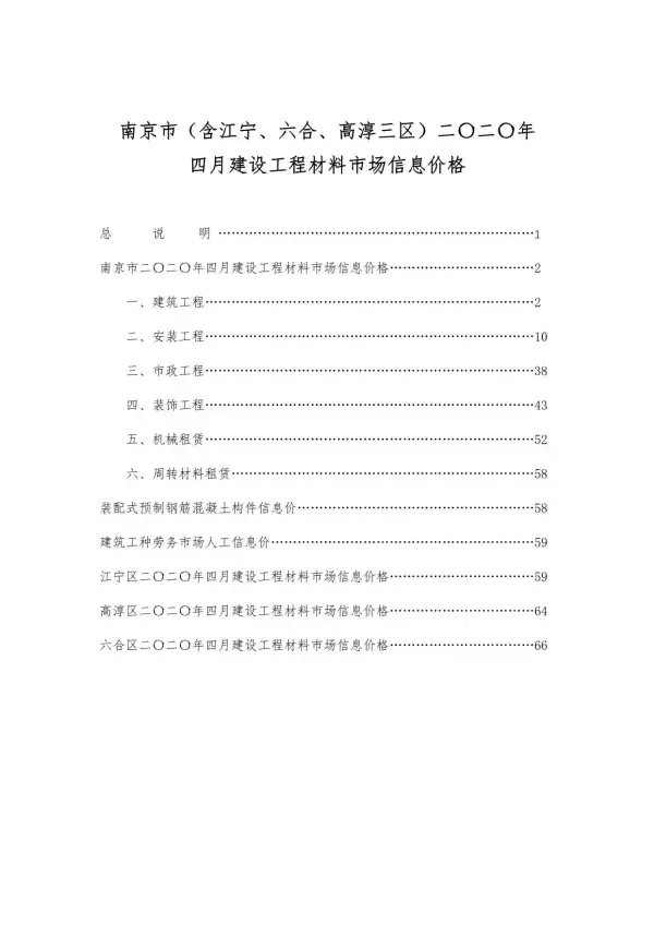 南京市2020年4期信息价PDF扫描件