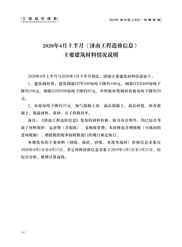 济南市2020年4期信息价PDF扫描件