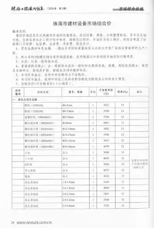 珠海2020年第5期造价信息封面