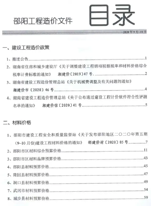 邵阳市2020年5期信息价PDF扫描件