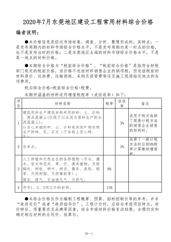 东莞市2020年7月信息价PDF扫描件