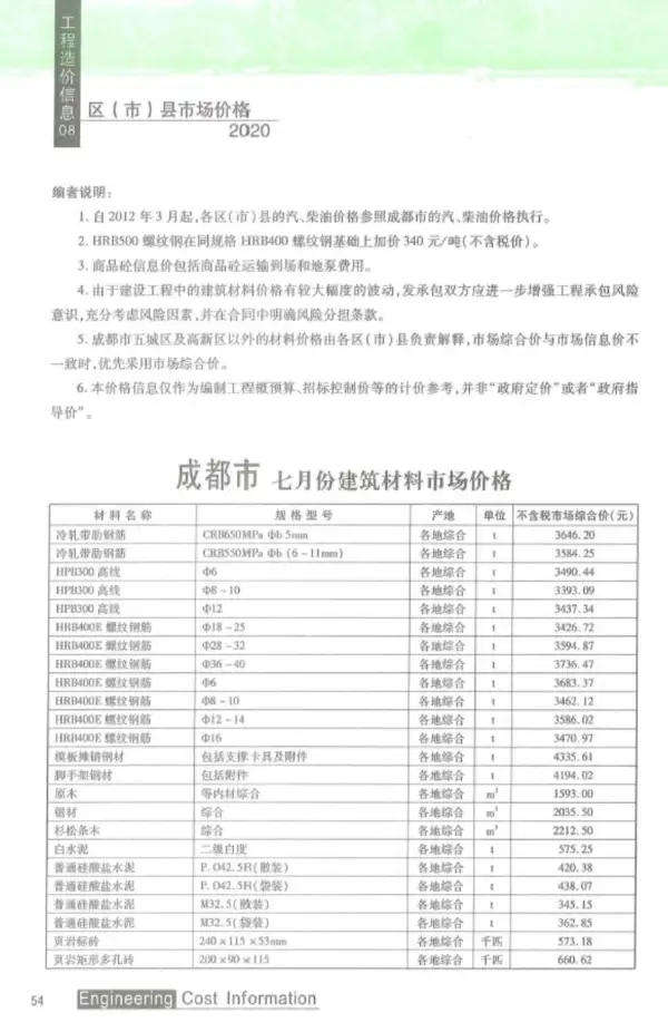 成都市2020年8月信息价PDF扫描件