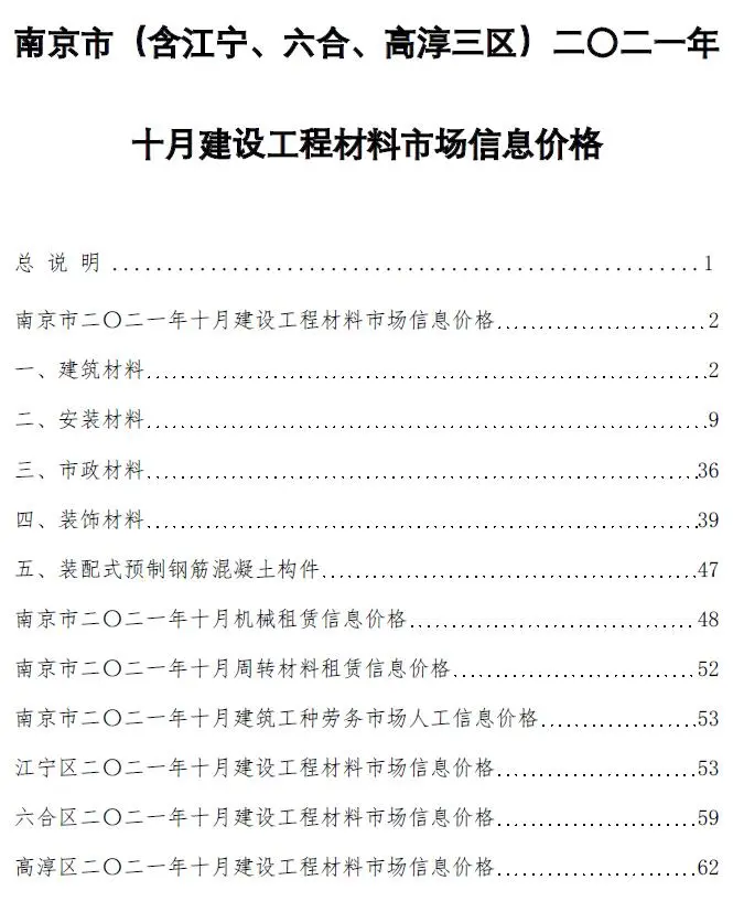 南京市2021年10月造价信息PDF期刊