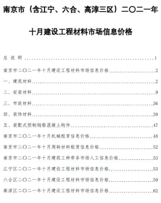 南京2021年10月信息价