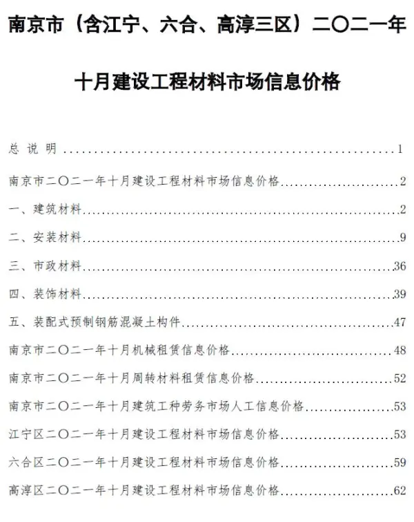 南京市2021年10月信息价PDF扫描件