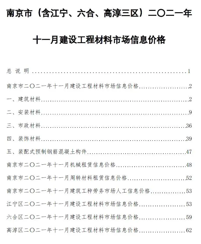 南京市2021年11月造价信息PDF期刊