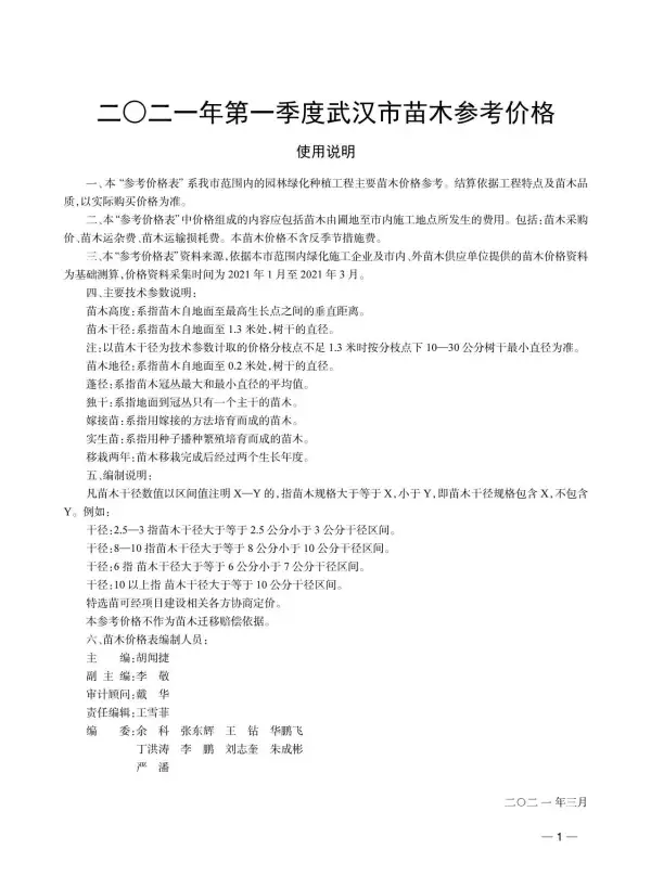 2021年1期武汉苗木信息价PDF扫描件